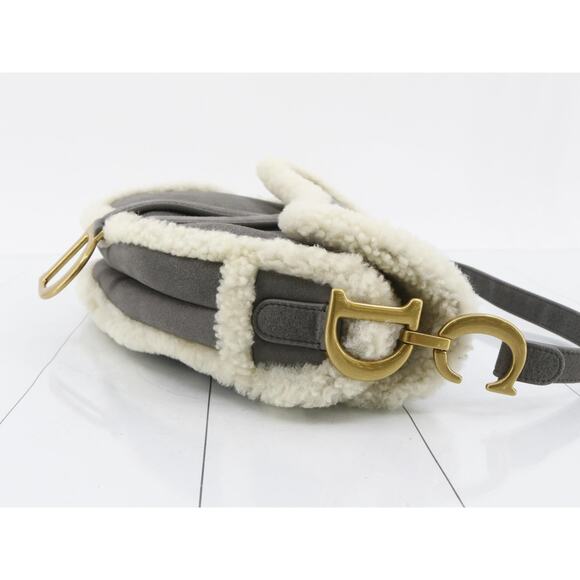 Christian Dior Shearling Saddle Bag Gray Shoulder Purse Suede/Gold CD Rare Auth - Picture 5 of 16